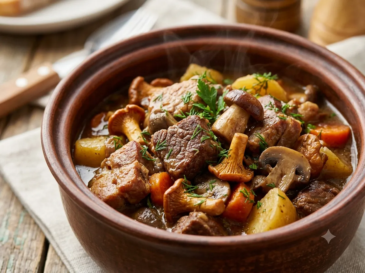 Пятничное жаркое по-купечески с мясом и грибами