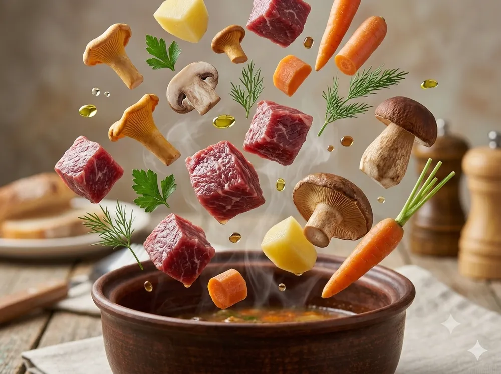 Пятничное жаркое по-купечески с мясом и грибами