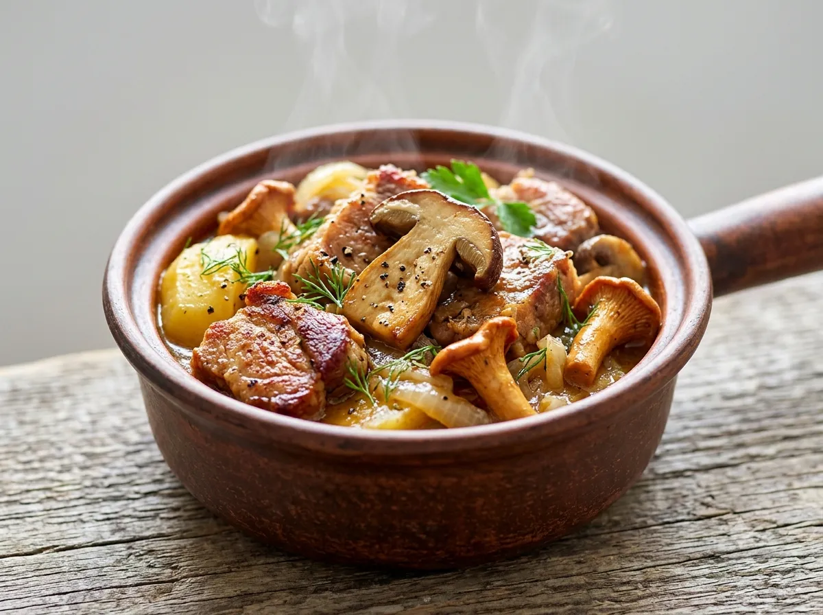 Купеческое жаркое со свининой и грибами в аэрогриле