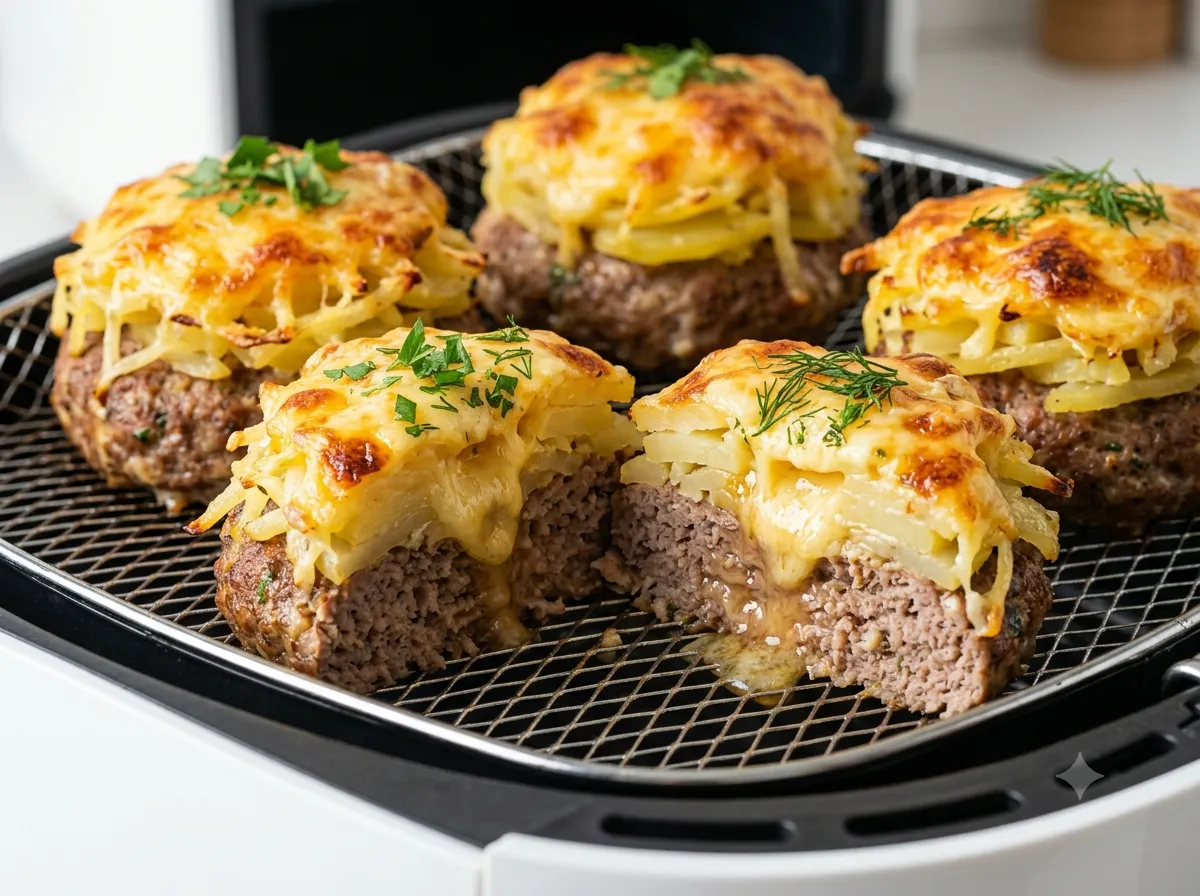 Сочные мясные стожки с картофелем и сыром в аэрогриле