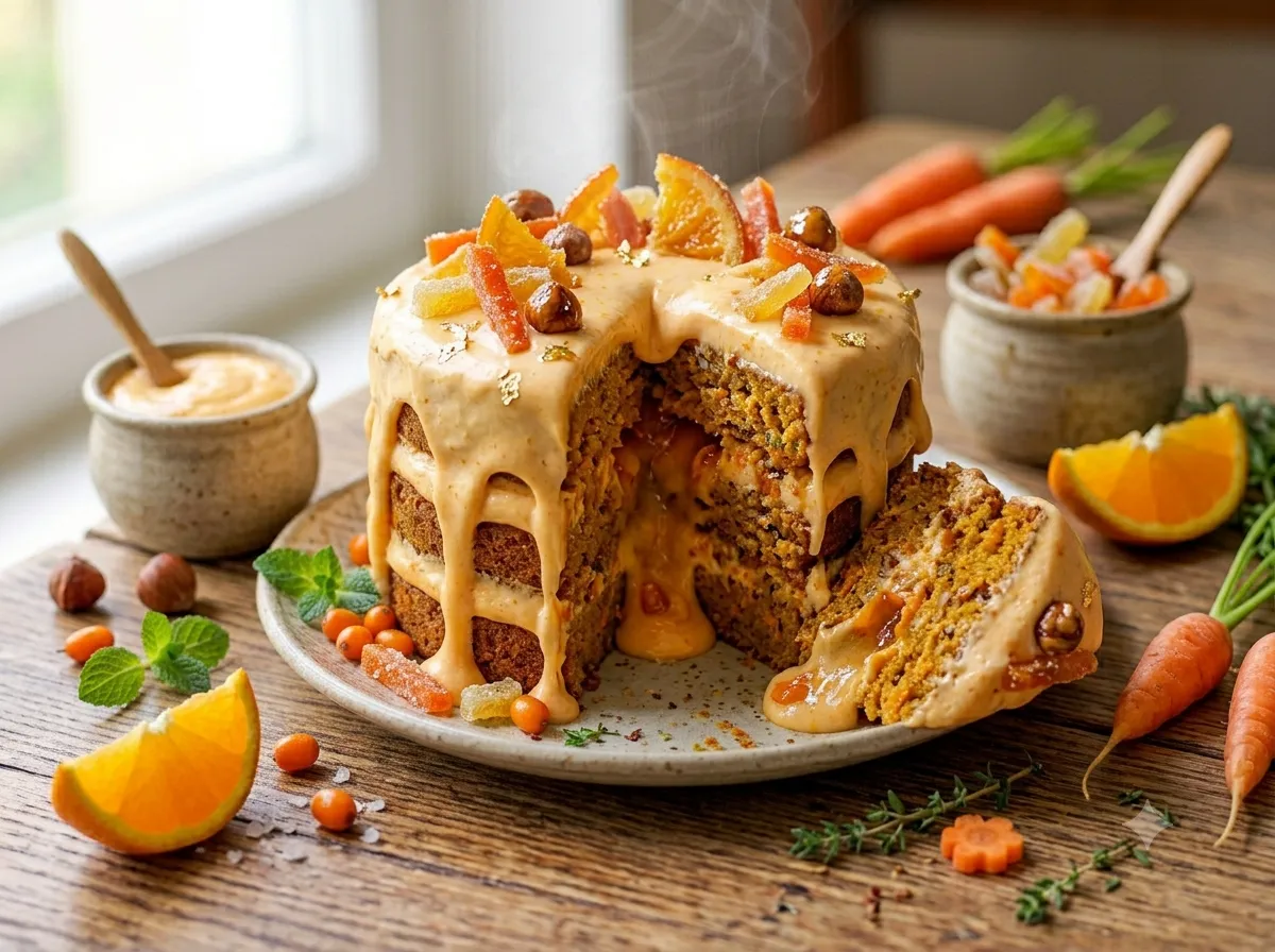 Морковный торт с апельсиновым кремом и цукатами
