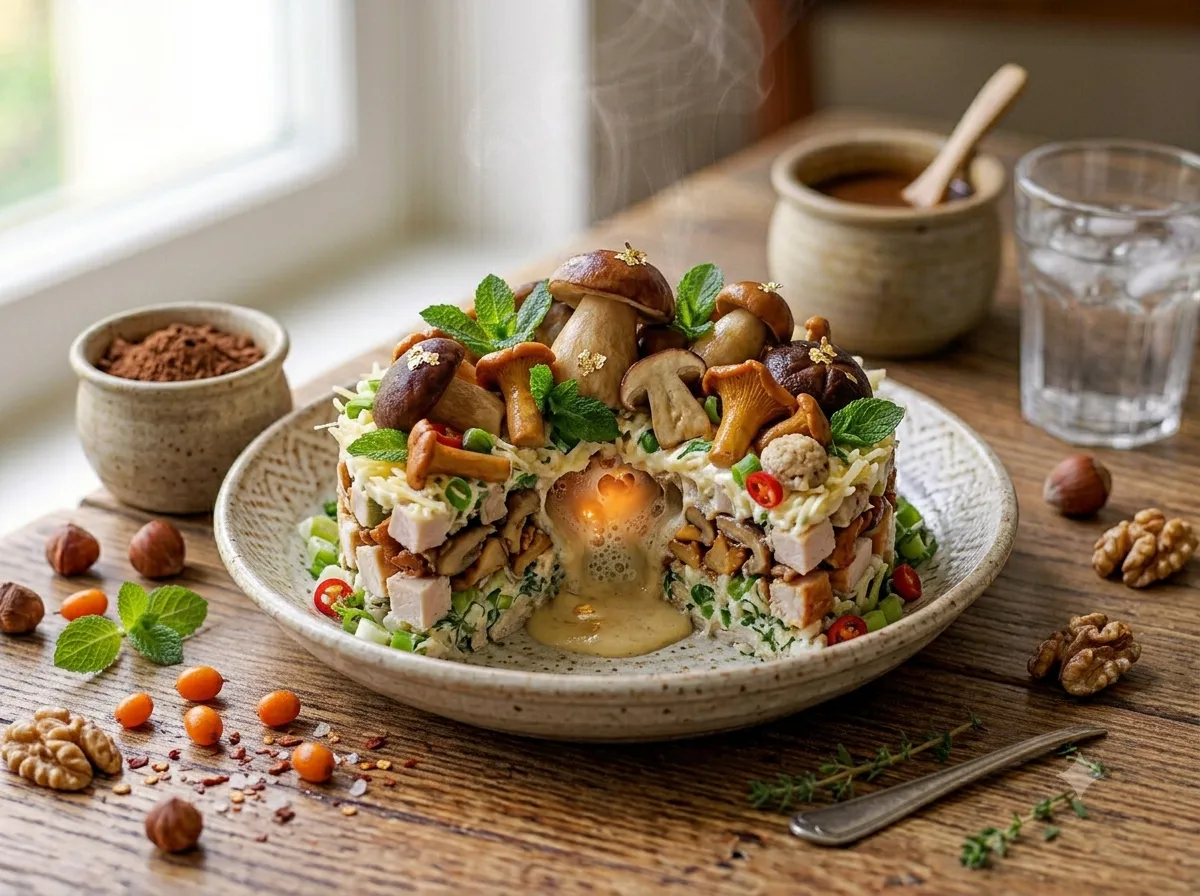 Купеческий салат «Грибной хутор» с копченой курицей