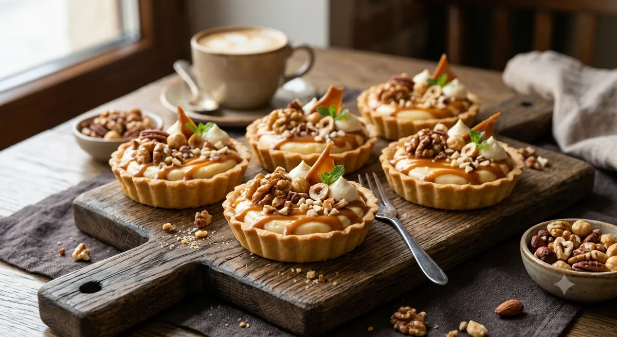 Карамельно-сливочные тарталетки с творожным сыром и орехами
